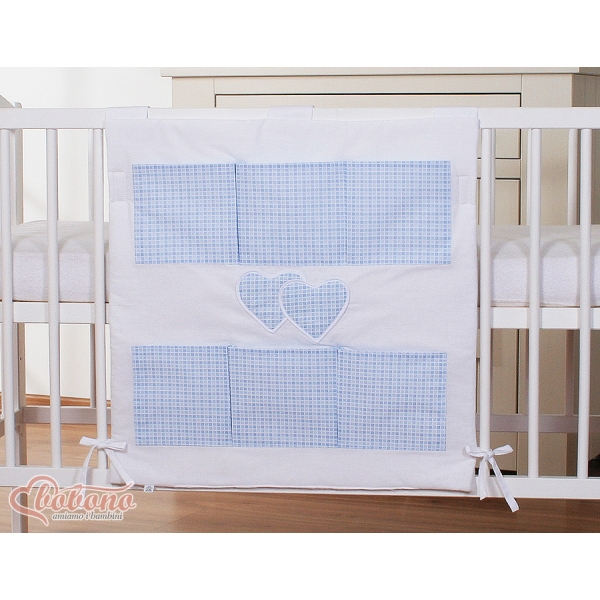 Organizer con 6 Tasche per Culla Blu a Scacchi Cuori