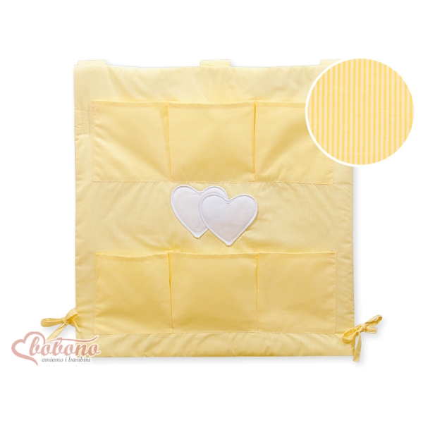 Organizer con 6 Tasche per Culla Giallo a Strisce Cuori