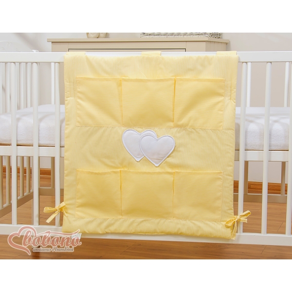 Organizer con 6 Tasche per Culla Giallo a Strisce Cuori