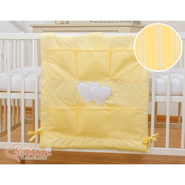Organizer con 6 Tasche per Culla Giallo a Strisce Cuori