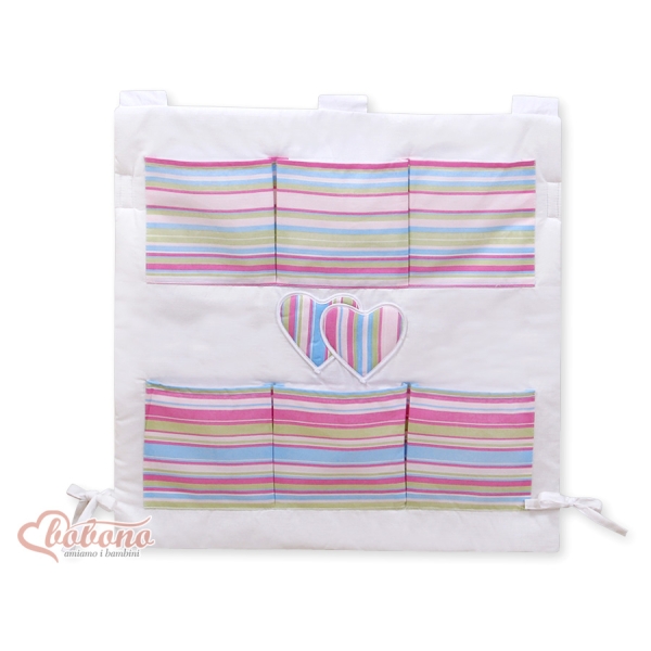 Organizer con 6 Tasche per Culla Lilla a Strisce Cuori