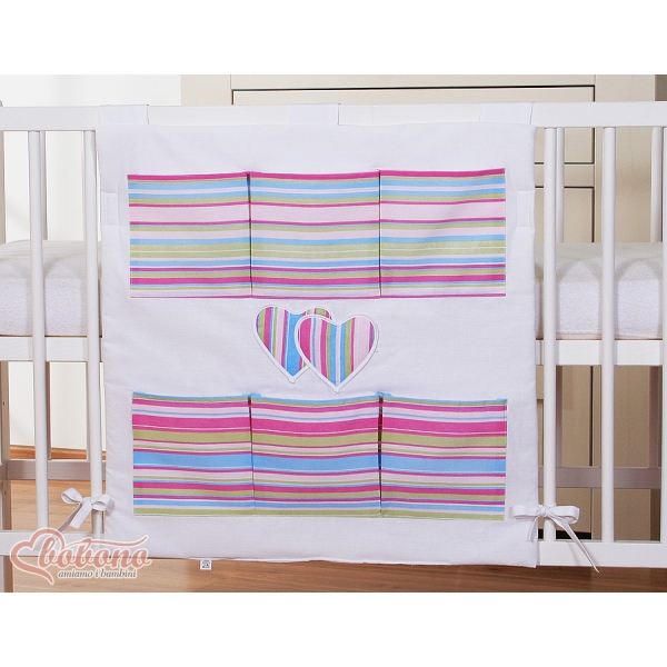 Organizer con 6 Tasche per Culla Lilla a Strisce Cuori