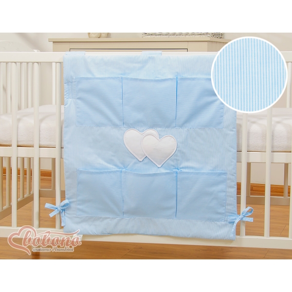 Organizer con 6 Tasche per Lettino Blu a Strisce Cuori