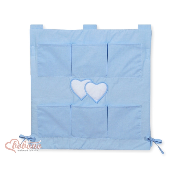 Organizer con 6 Tasche per Lettino Blu Cuori