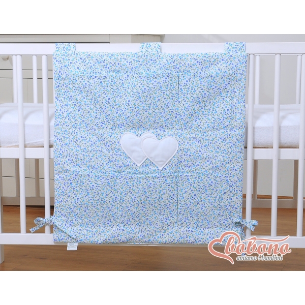 Organizer con 6 Tasche per Lettino Blu Fiori Fiori Cuori