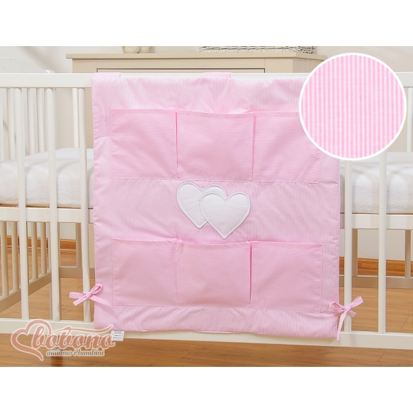 Organizer con 6 Tasche per Lettino Rosa a Strisce Cuori