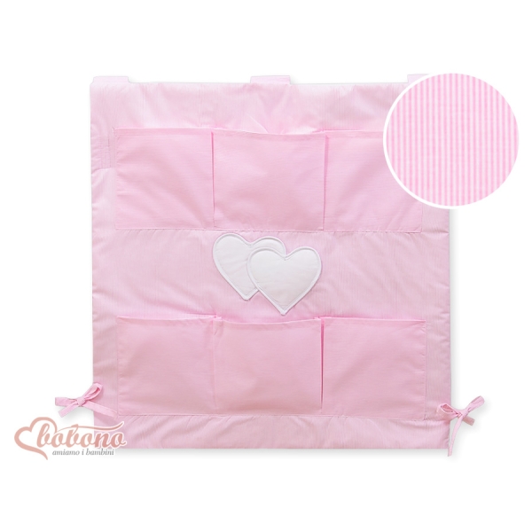 Organizer con 6 Tasche per Lettino Rosa a Strisce Cuori