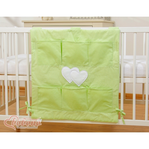 Organizer con 6 Tasche per Lettino Verde a Strisce Cuori