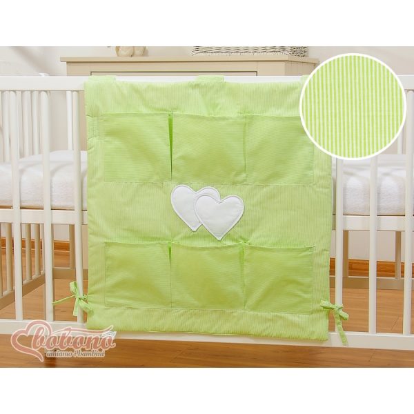 Organizer con 6 Tasche per Lettino Verde a Strisce Cuori