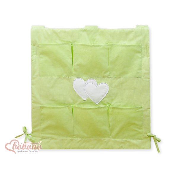Organizer con 6 Tasche per Lettino Verde a Strisce Cuori