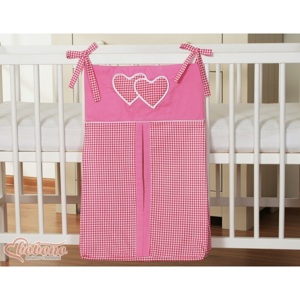 Organizer Pannolini per Lettino Rosa a Scacchi Cuori