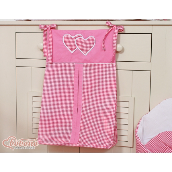 Organizer Pannolini per Lettino Rosa a Scacchi Cuori