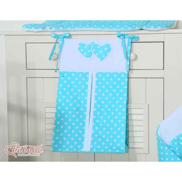 Organizer Pannolini per Lettino Turchese Pois Bianchi Cuori