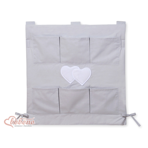 Organizer Portaoggetti in Cotone da Appendere al Lettino Grigio Cuori