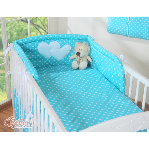 Paracolpi Imbottito 35x188 cm Turchese Pois Bianchi Cuori