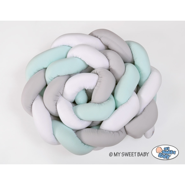 Paracolpi Intrecciato 4 Lati Lettino 60x120cm Menta Bianca Grigio