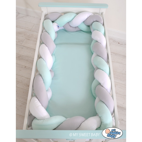 Paracolpi Intrecciato 4 Lati Lettino 60x120cm Menta Bianca Grigio
