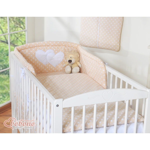 Paracolpi Lettino 3 Lato Beige Pois Bianchi Cuori