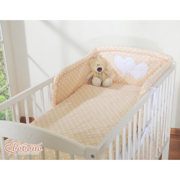 Paracolpi Lettino 3 Lato Beige Pois Bianchi Cuori
