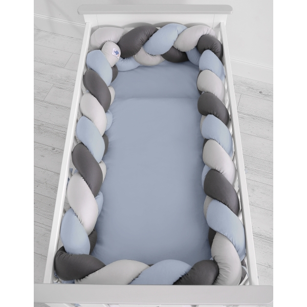 Paracolpi Lettino 4 Lati Treccia Grigio Antracite Azzurro Pastello