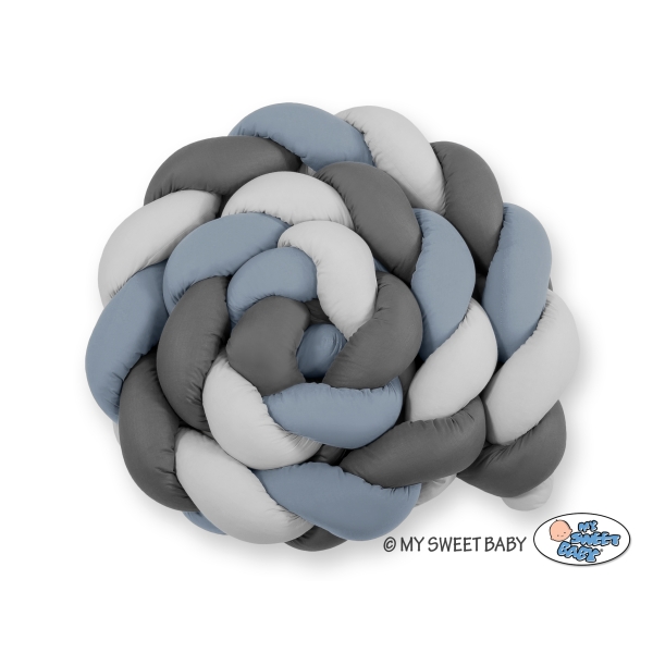 Paracolpi Lettino 4 Lati Treccia Grigio Antracite Azzurro Pastello