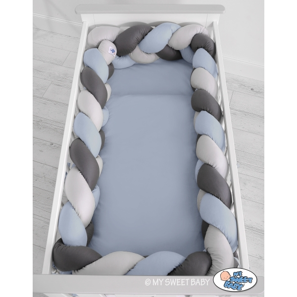 Paracolpi Lettino 4 Lati Treccia Grigio Antracite Azzurro Pastello