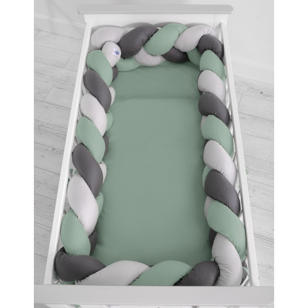 Paracolpi Lettino 4 Lati Treccia Grigio Verde Pastello Antracite