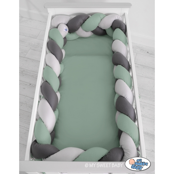 Paracolpi Lettino 4 Lati Treccia Grigio Verde Pastello Antracite
