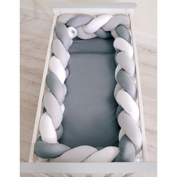 Paracolpi Treccia Lettino Extra Spesso XXL Bianca Grigio Antracite