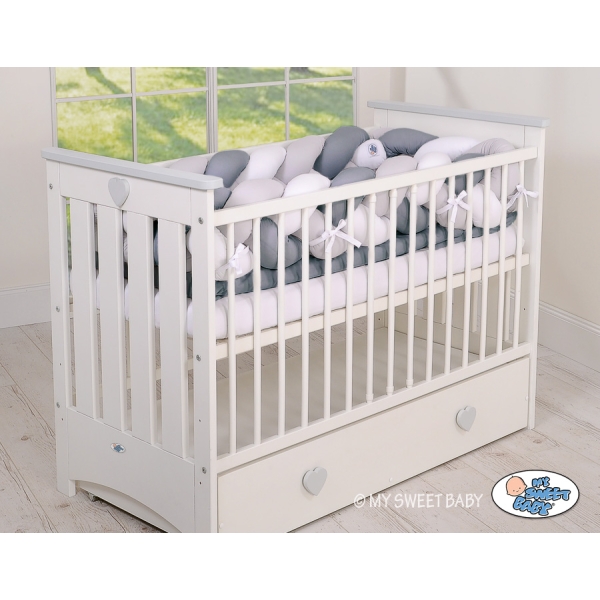 Paracolpi Treccia Lettino Extra Spesso XXL Bianca Grigio Antracite
