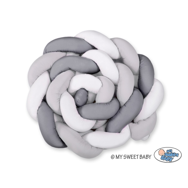 Paracolpi Treccia Lettino Extra Spesso XXL Bianca Grigio Antracite