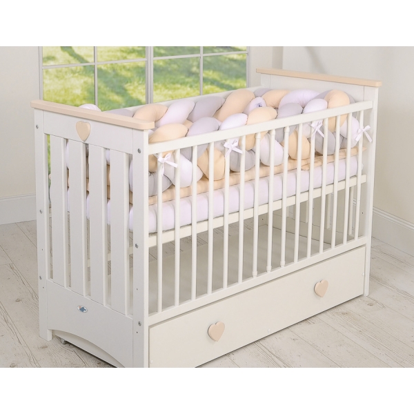 Paracolpi Treccia Lettino Extra Spesso XXL Bianca Grigio Beige