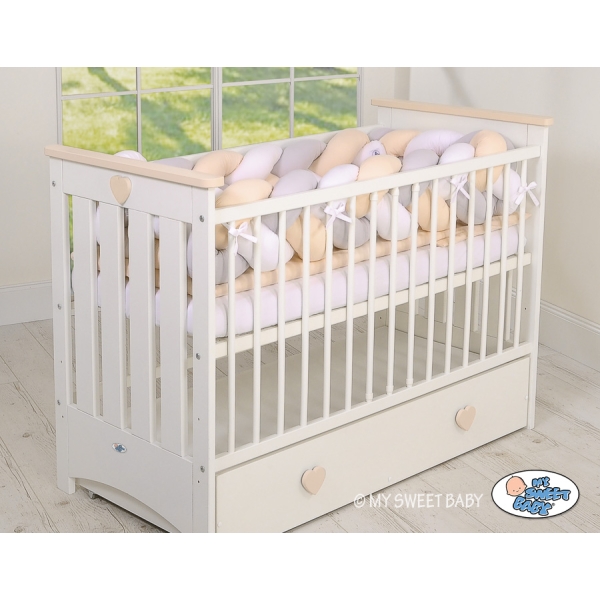 Paracolpi Treccia Lettino Extra Spesso XXL Bianca Grigio Beige