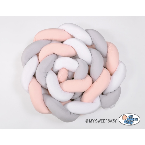 Paracolpi Treccia Lettino Extra Spesso XXL Bianca Grigio Rosa Cipria