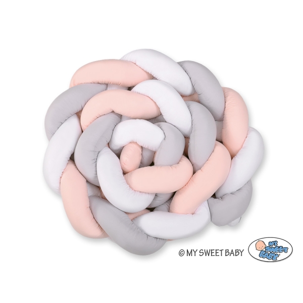 Paracolpi Treccia Lettino Extra Spesso XXL Bianca Grigio Rosa Cipria