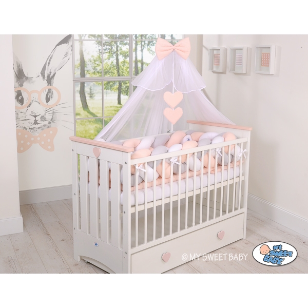 Paracolpi Treccia Lettino Extra Spesso XXL Bianca Grigio Rosa Cipria