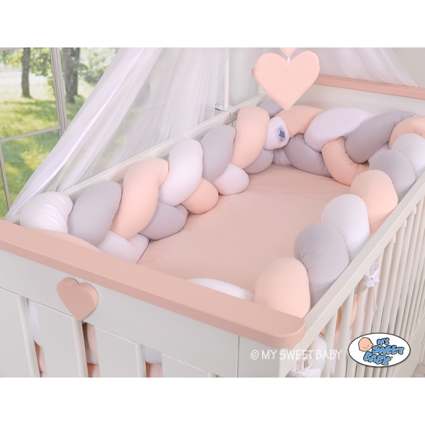Paracolpi Treccia Lettino Extra Spesso XXL Bianca Grigio Rosa Cipria