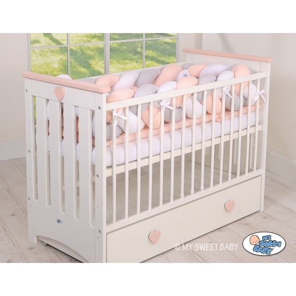 Paracolpi Treccia Lettino Extra Spesso XXL Bianca Grigio Rosa Cipria