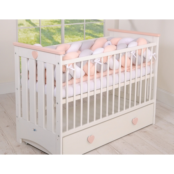 Paracolpi Treccia Lettino Extra Spesso XXL Bianca Grigio Rosa Cipria