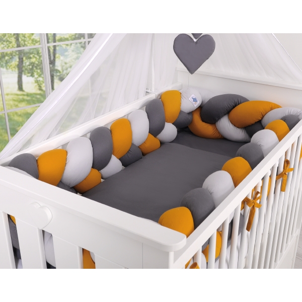 Paracolpi Treccia Lettino Extra Spesso XXL Grigio Antracite Giallo Miele