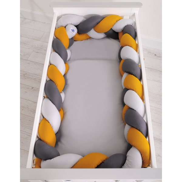 Paracolpi Treccia Lettino Extra Spesso XXL Grigio Antracite Giallo Miele