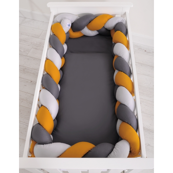 Paracolpi Treccia Lettino Extra Spesso XXL Grigio Antracite Giallo Miele