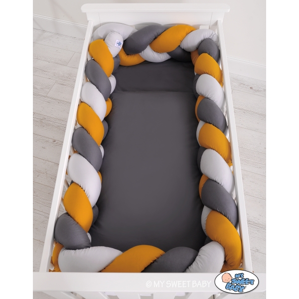 Paracolpi Treccia Lettino Extra Spesso XXL Grigio Antracite Giallo Miele