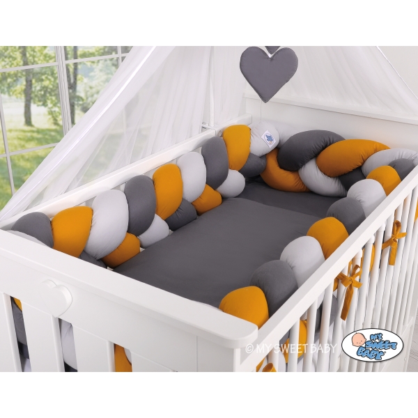 Paracolpi Treccia Lettino Extra Spesso XXL Grigio Antracite Giallo Miele