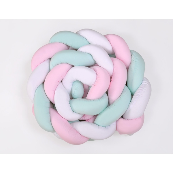 Paracolpi Treccia Lettino Extra Spesso XXL Menta Rosa Bianca
