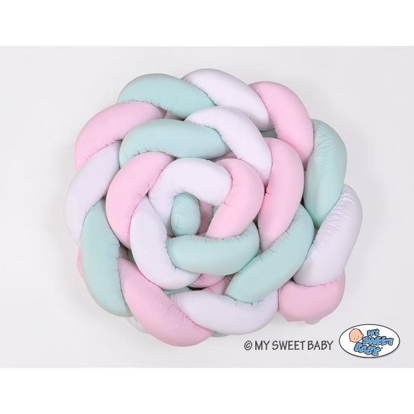 Paracolpi Treccia Lettino Extra Spesso XXL Menta Rosa Bianca