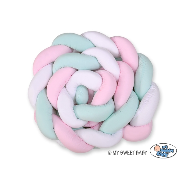 Paracolpi Treccia Lettino Extra Spesso XXL Menta Rosa Bianca