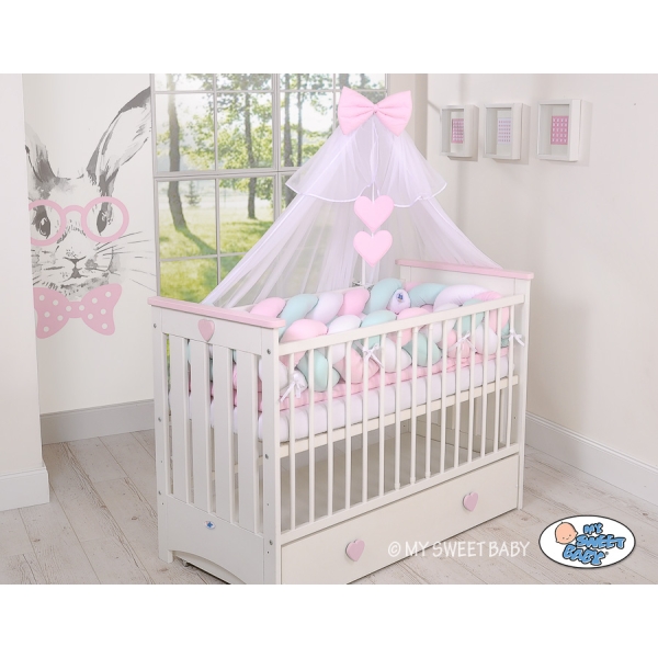 Paracolpi Treccia Lettino Extra Spesso XXL Menta Rosa Bianca