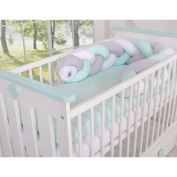 Paracolpi Treccia Para Letto O Culla Bimba Menta Bianca Grigio