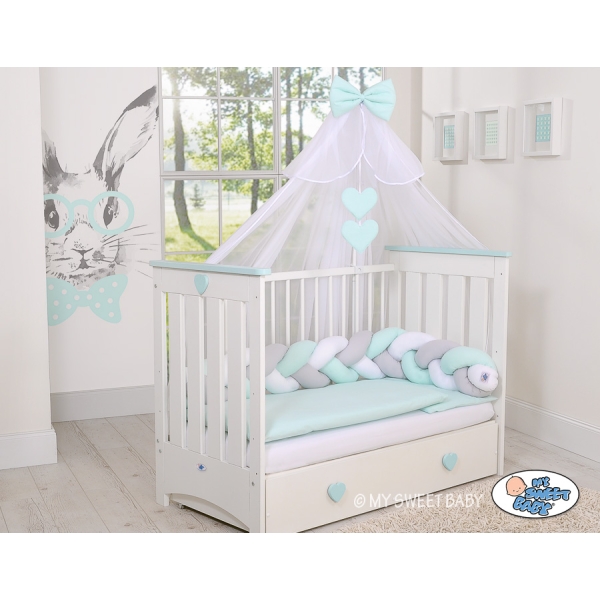 Paracolpi Treccia Para Letto O Culla Bimba Menta Bianca Grigio